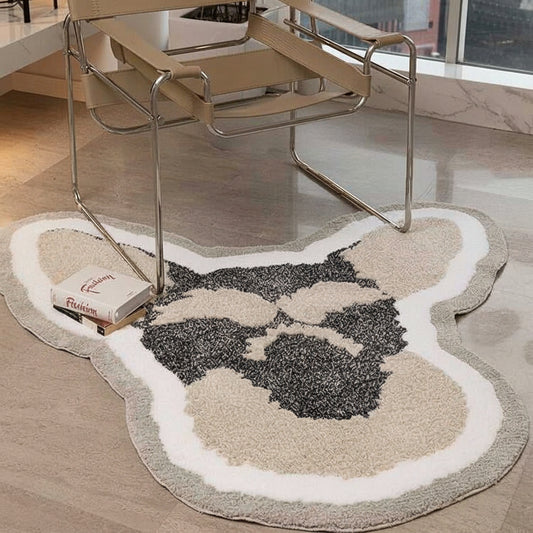 Schnauzer animal print rug styled in a modern living room with chair and fashion books