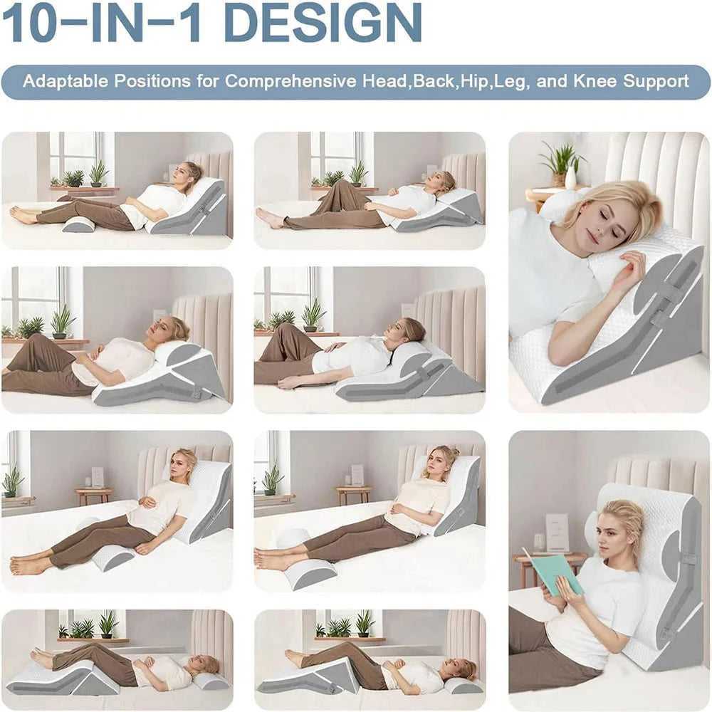 Wedge Pillow for Acid Reflux & GERD – Seda Adjustable Set 14:193#Grey and White luxury bedding Ice Silk Fabric