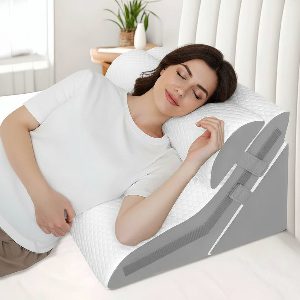 Wedge Pillow for Acid Reflux & GERD – Seda Adjustable Set 14:193#Grey and White luxury bedding Ice Silk Fabric