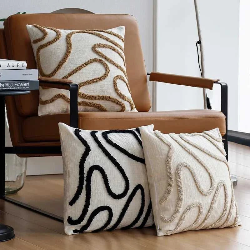Sera Boho Chenille Throw Pillow Cover - Soft Geometric Line Cushion 14:771;5:201298983#45x45cm Without core Cushion Covers