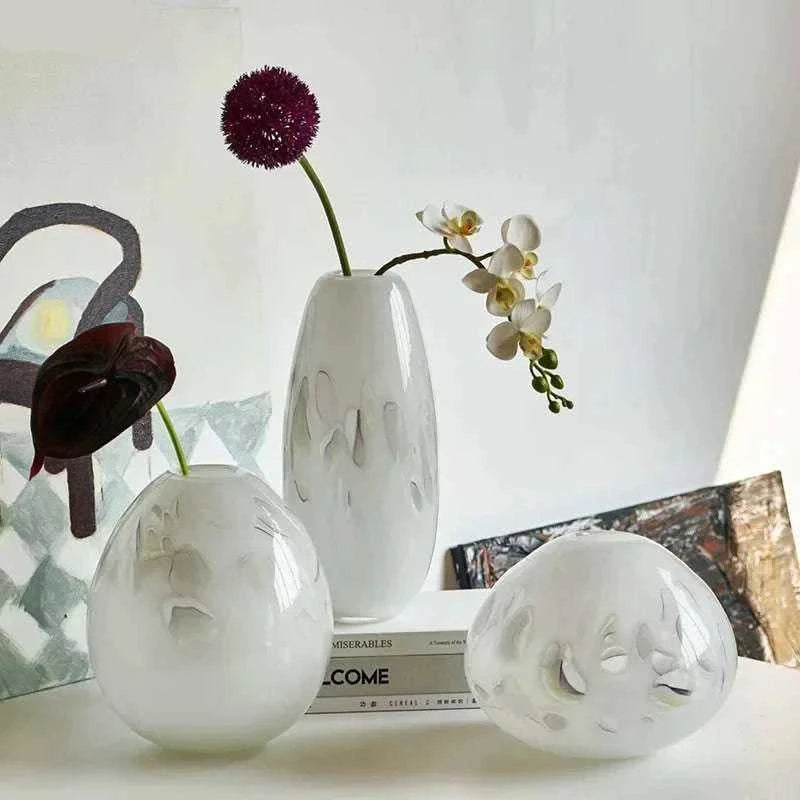 Shoku Milky White Glass Vase - Nordic Minimalist Flower Pot for Modern Home Decor 14:29#A Vases