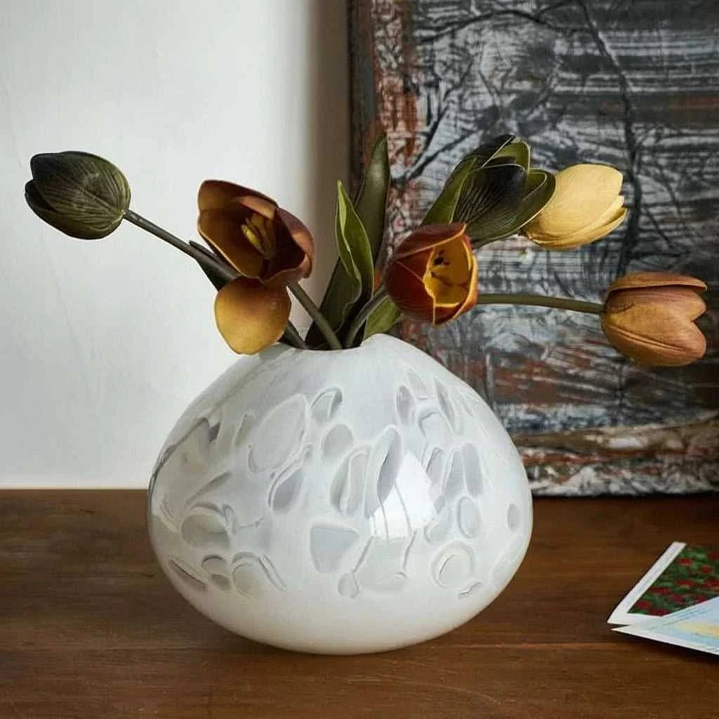 Shoku Milky White Glass Vase - Nordic Minimalist Flower Pot for Modern Home Decor 14:29#A Vases