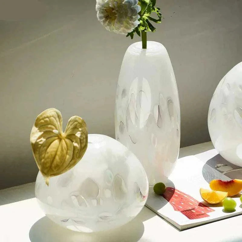 Shoku Milky White Glass Vase - Nordic Minimalist Flower Pot for Modern Home Decor 14:29#A Vases