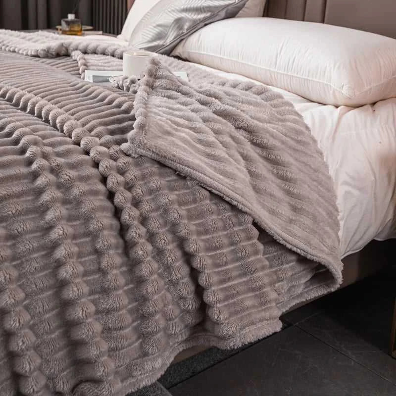 Sierra Knitted Throw Blanket - Hypoallergenic Faux Rabbit Fur All-Season 14:175#one-green;5:596#39.37inX59.06in Blankets & Throws