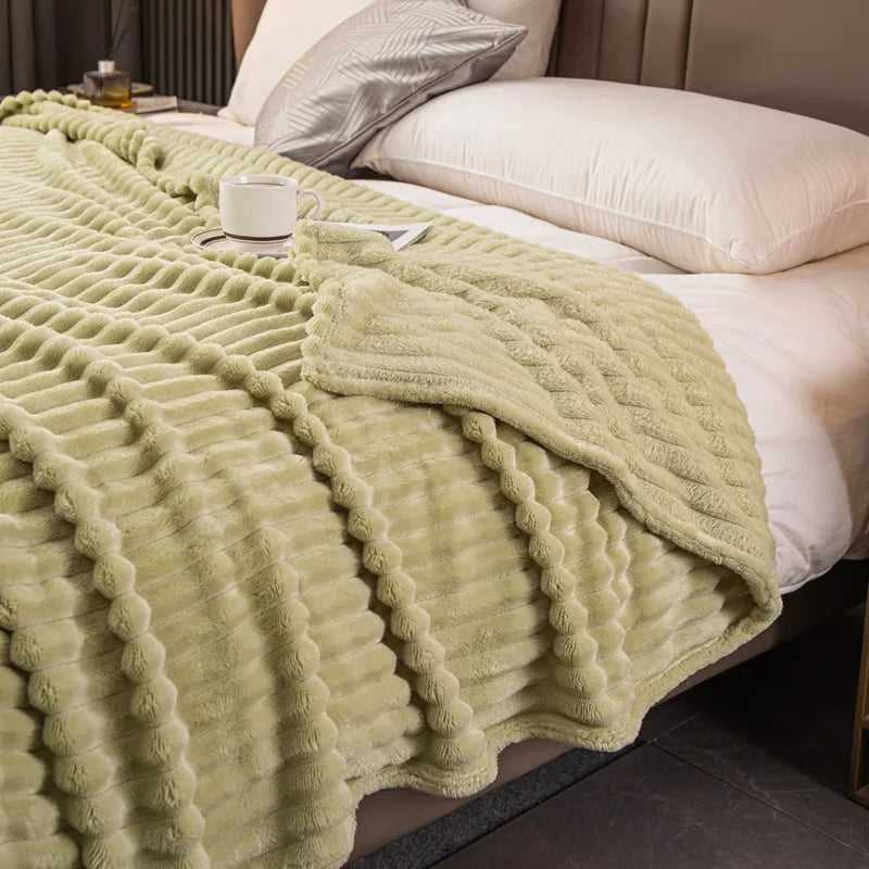 Sierra Knitted Throw Blanket - Hypoallergenic Faux Rabbit Fur All-Season 14:175#one-green;5:596#39.37inX59.06in Blankets & Throws