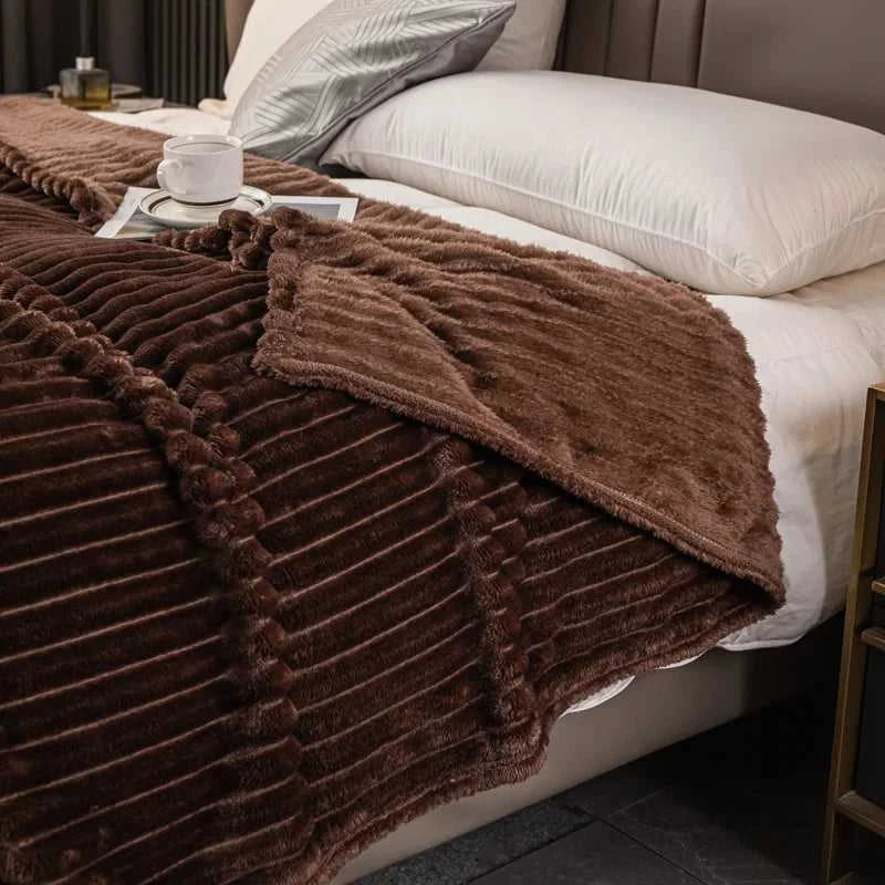 Sierra Knitted Throw Blanket - Hypoallergenic Faux Rabbit Fur All-Season 14:175#one-green;5:596#39.37inX59.06in Blankets & Throws