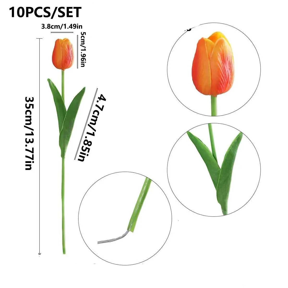 Felicia Artificial Tulips - 10 Realistic Touch Flowers for Home & Wedding Decor 14:29#1;5:361386#10pcs Artificial Flowers