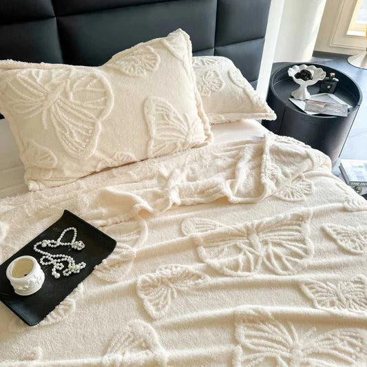 Solano 3D Embossed Butterfly Flannel Blanket - Ultra Soft & Warm Throw 14:29#White;5:596#100x150cm Blankets & Throws