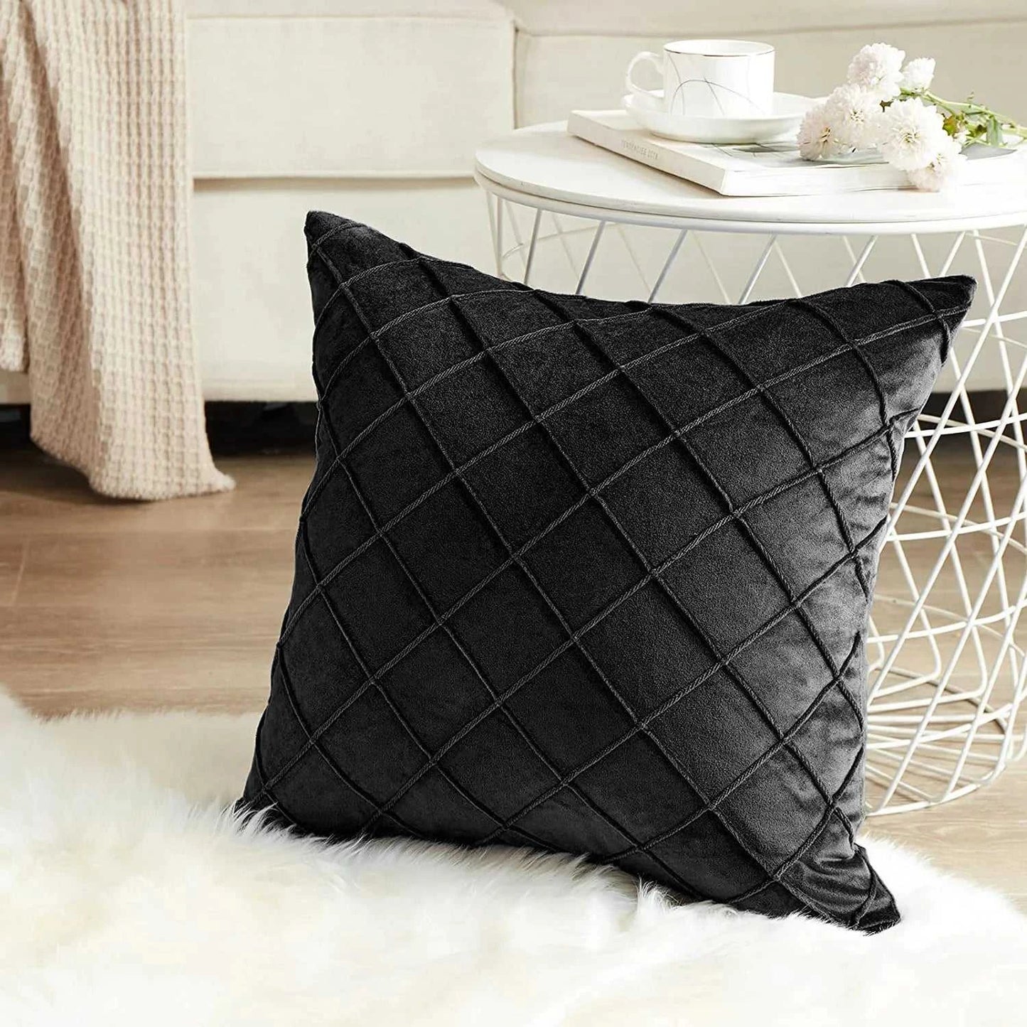 Souk Velvet Diamond Check Throw Pillow Cover - Soft Solid Color Cushion 14:200002984#PURPLE;5:202949817#30X50cm Cushion Covers