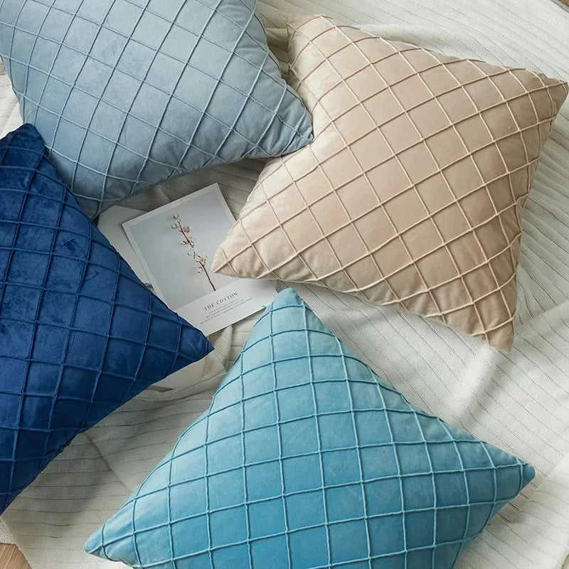 Souk Velvet Diamond Check Throw Pillow Cover - Soft Solid Color Cushion 14:200002984#PURPLE;5:202949817#30X50cm Cushion Covers