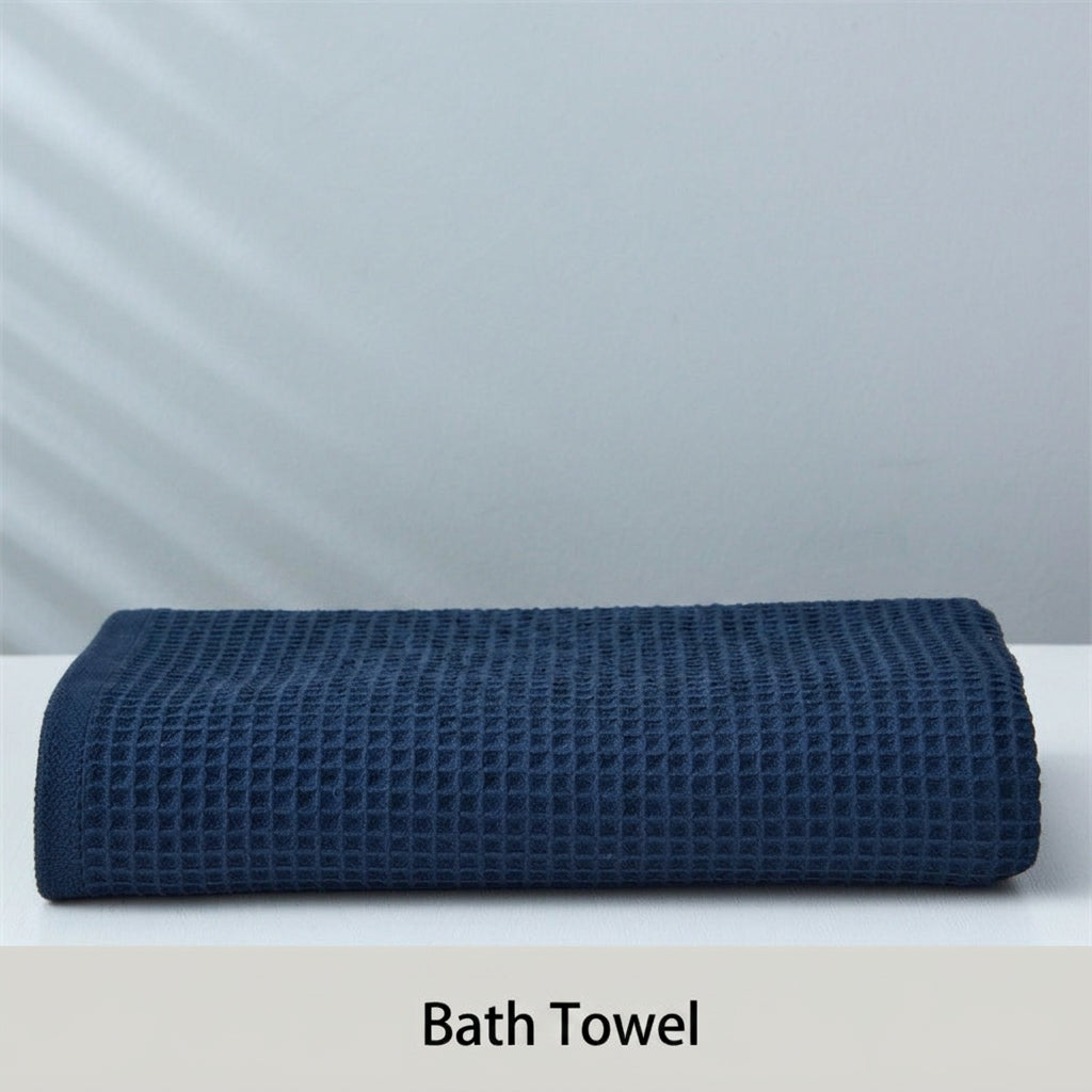 Subako waffle weave bath towel in navy blue, 70x140cm – luxury cotton