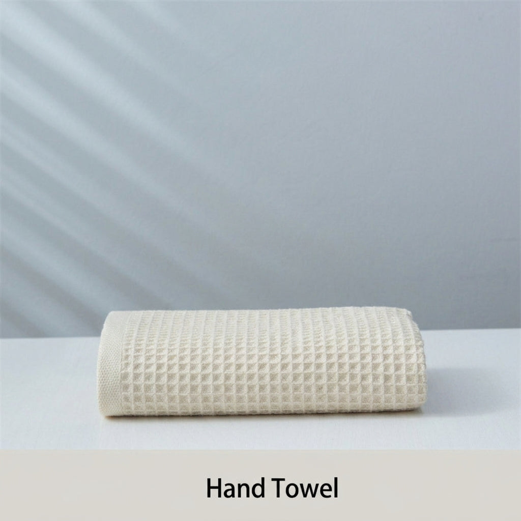 Subako waffle weave hand towel in beige, 34x76cm – soft absorbent cotton