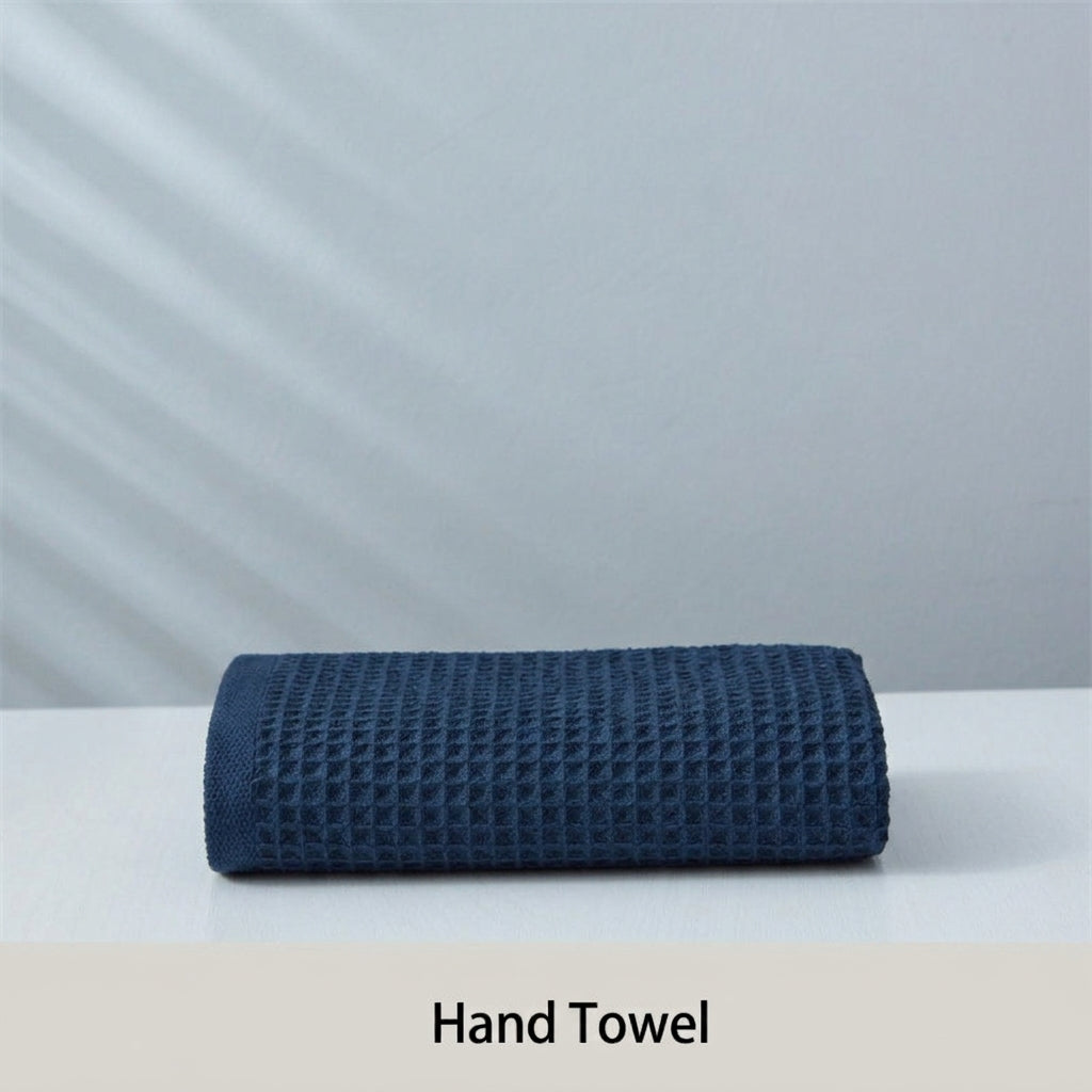 Subako waffle weave hand towel in navy blue, 34x76cm – soft absorbent cotton