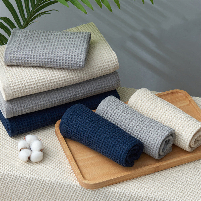 Subako waffle weave bath towels in beige, grey and navy blue – soft absorbent luxury cotton towel set
