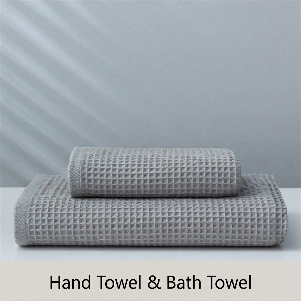 Subako waffle weave towel set in grey – hand towel and bath towel, luxury cotton