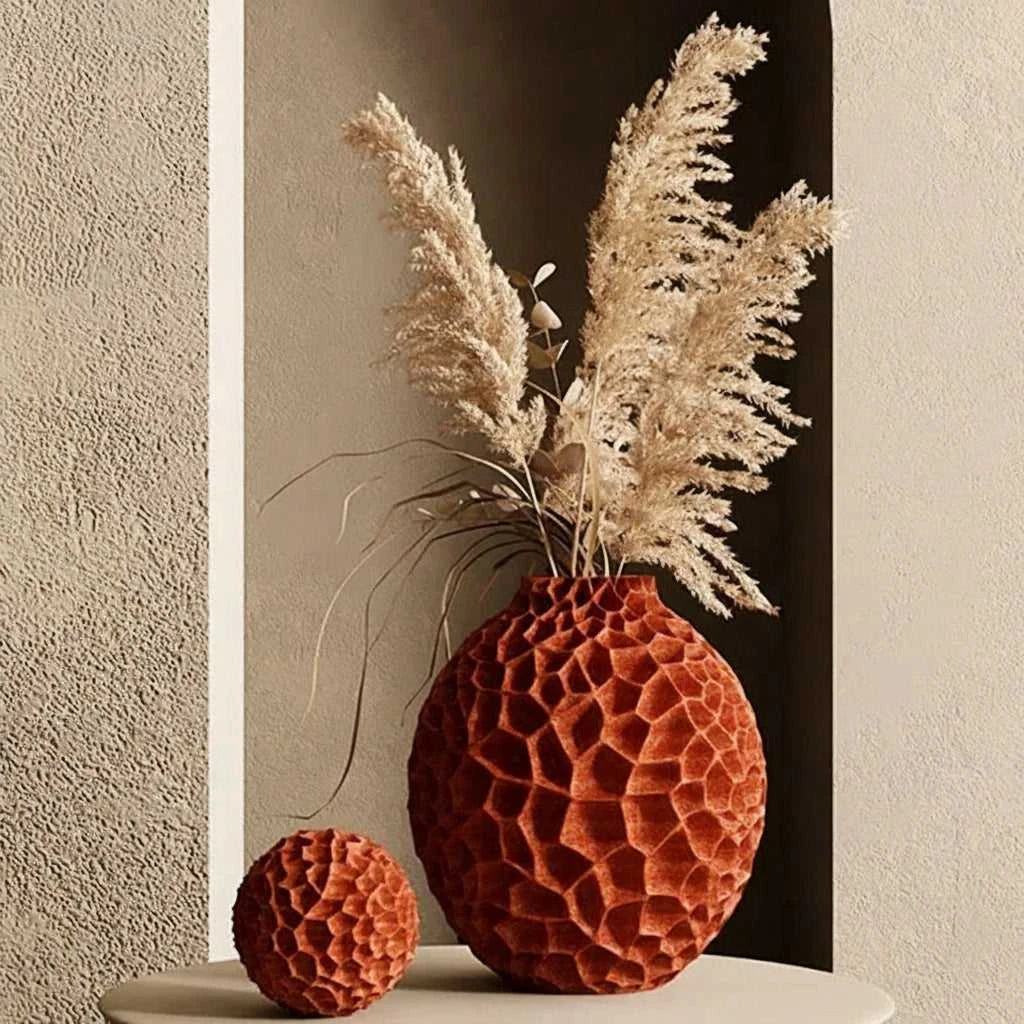 Panal Honeycomb Ceramic Vase - Modern Textured Porcelain Flower Vase 14:29#Orange-S vase
