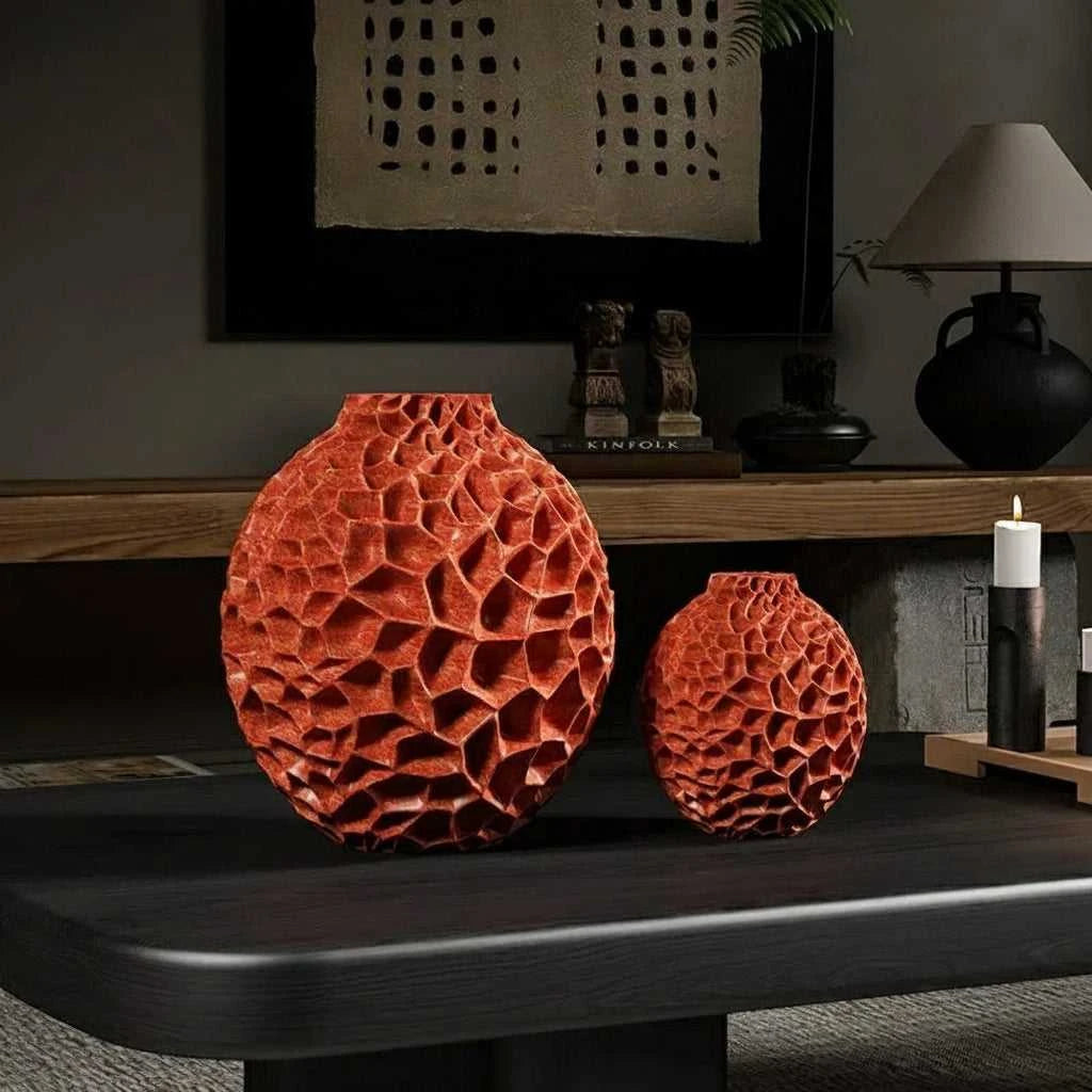 Panal Honeycomb Ceramic Vase - Modern Textured Porcelain Flower Vase 14:29#Orange-S vase