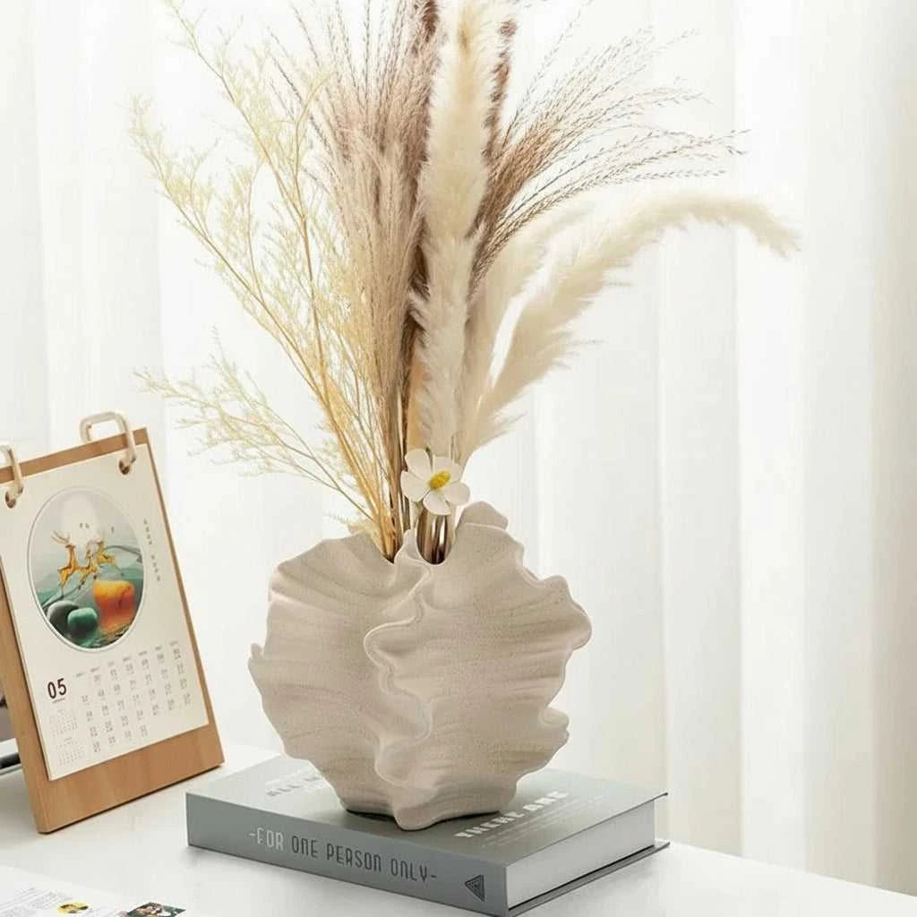 Unica Irregular Wrinkle Ceramic Vase - Modern Porcelain Flower Pot for Desk Decor 14:29#S(15x12.8cm) vase