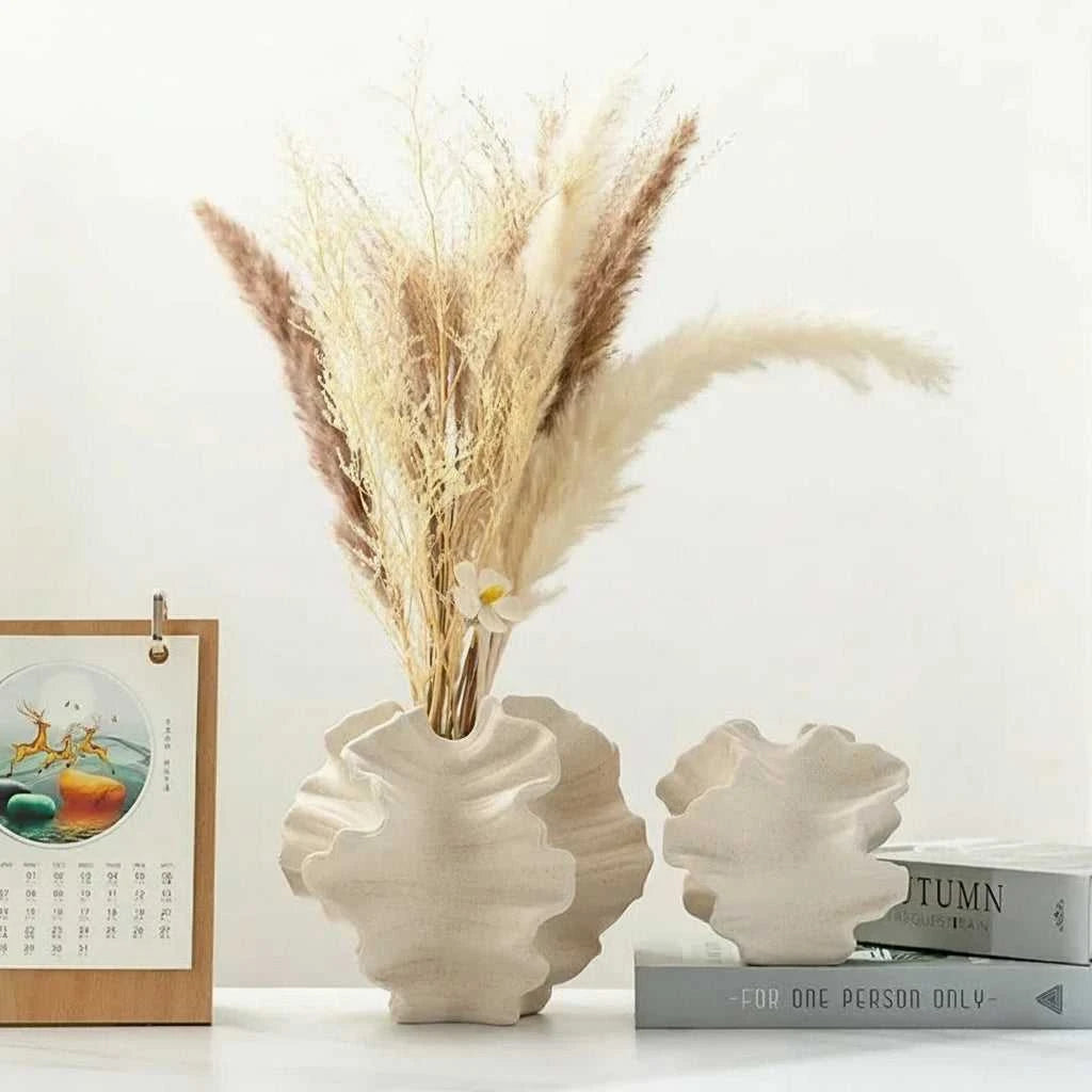 Unica Irregular Wrinkle Ceramic Vase - Modern Porcelain Flower Pot for Desk Decor 14:29#S(15x12.8cm) vase