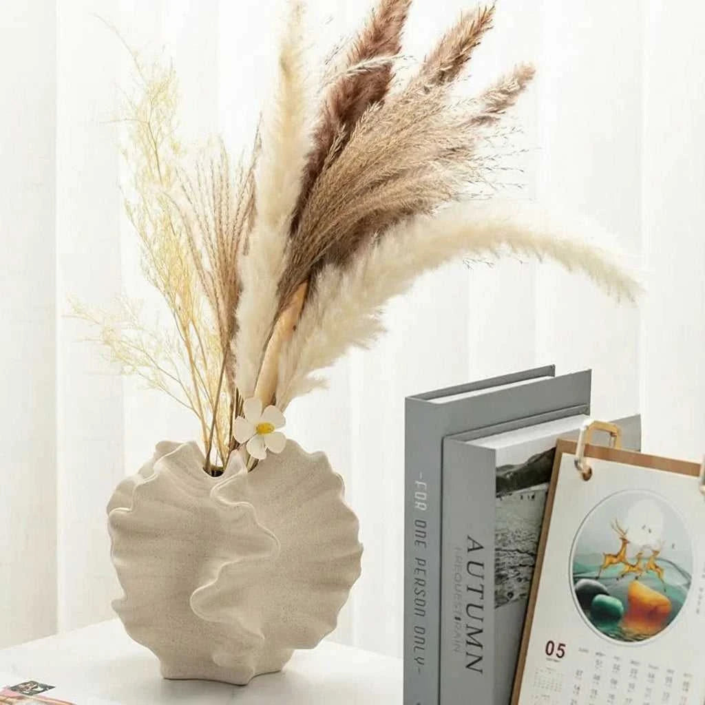 Unica Irregular Wrinkle Ceramic Vase - Modern Porcelain Flower Pot for Desk Decor 14:29#S(15x12.8cm) vase