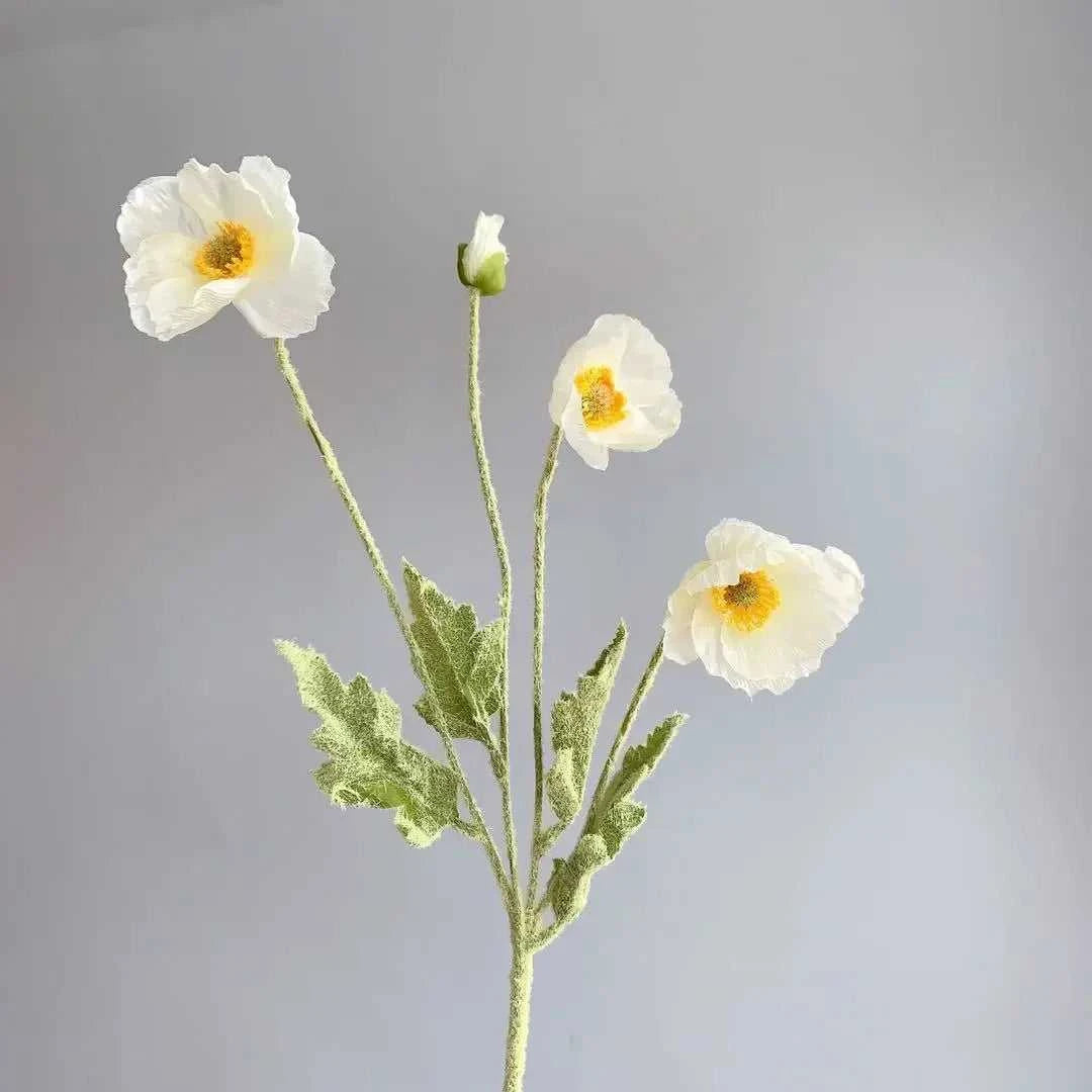 Valencia Artificial Poppy Flowers - Silk Long Stem for Wedding Bouquet & Home Decor 14:200006154#Purple White Artificial Flowers