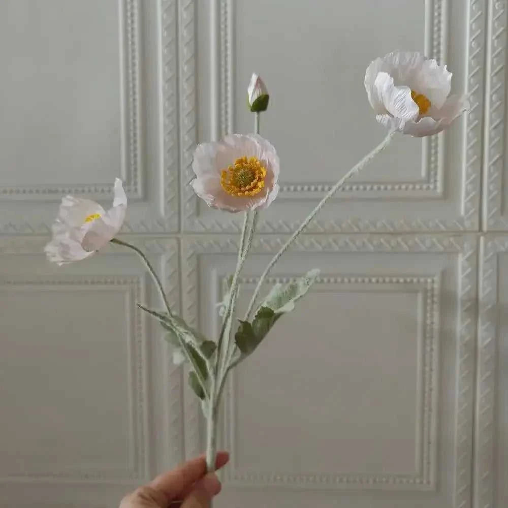 Valencia Artificial Poppy Flowers - Silk Long Stem for Wedding Bouquet & Home Decor 14:200006154#Purple White Artificial Flowers