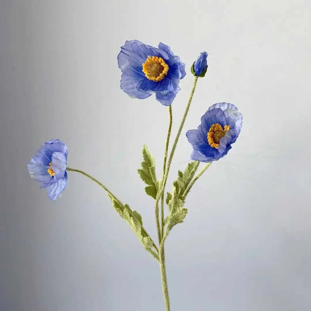 Valencia Artificial Poppy Flowers - Silk Long Stem for Wedding Bouquet & Home Decor 14:200006154#Purple White Artificial Flowers