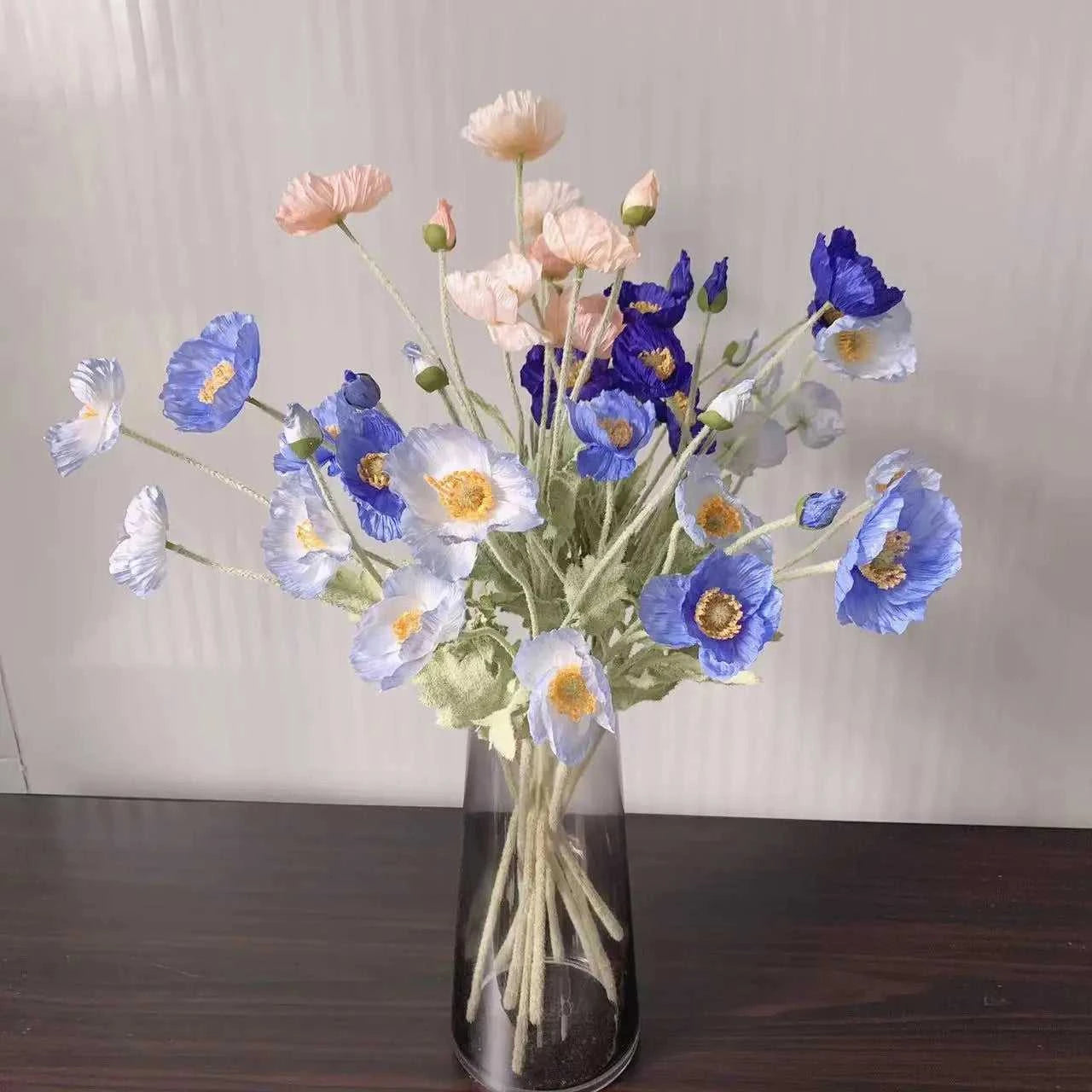 Valencia Artificial Poppy Flowers - Silk Long Stem for Wedding Bouquet & Home Decor 14:200006154#Purple White Artificial Flowers
