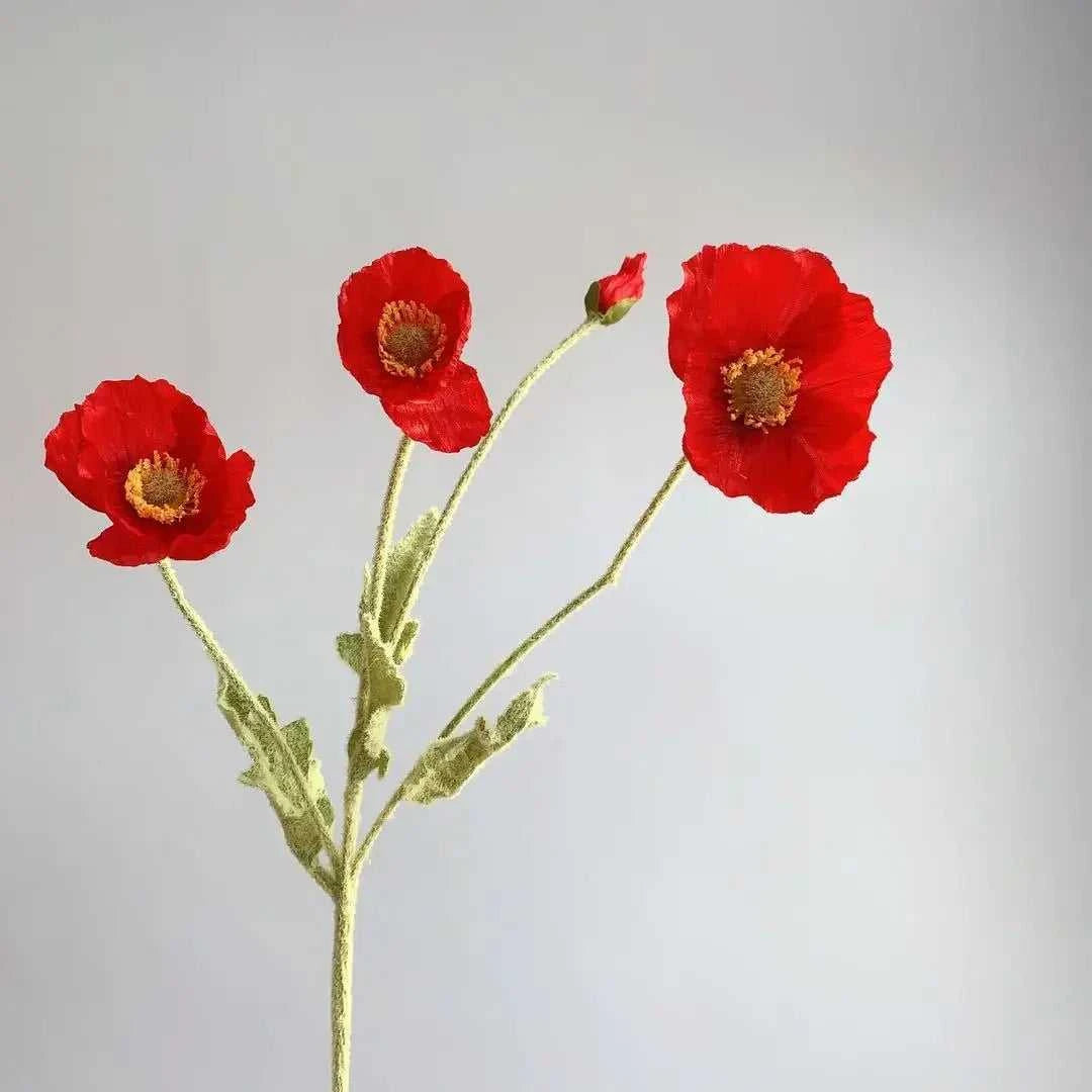 Valencia Artificial Poppy Flowers - Silk Long Stem for Wedding Bouquet & Home Decor 14:200006154#Purple White Artificial Flowers