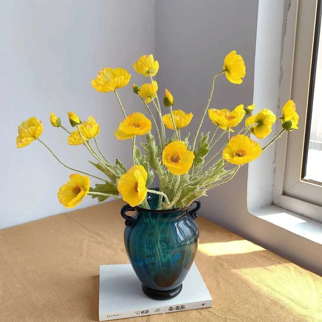 Valencia Artificial Poppy Flowers - Silk Long Stem for Wedding Bouquet & Home Decor 14:200006154#Purple White Artificial Flowers