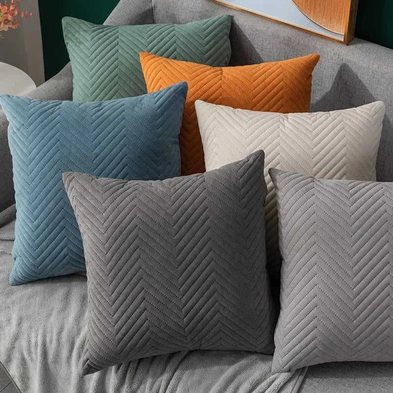 Velour Quilted Velvet Throw Pillow Covers 45x45cm - Luxury Cushion Cases 14:29#A-Orange Cushion Covers