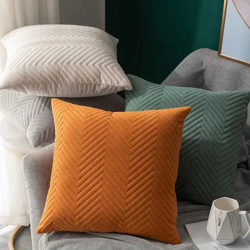 Velour Quilted Velvet Throw Pillow Covers 45x45cm - Luxury Cushion Cases 14:29#A-Orange Cushion Covers