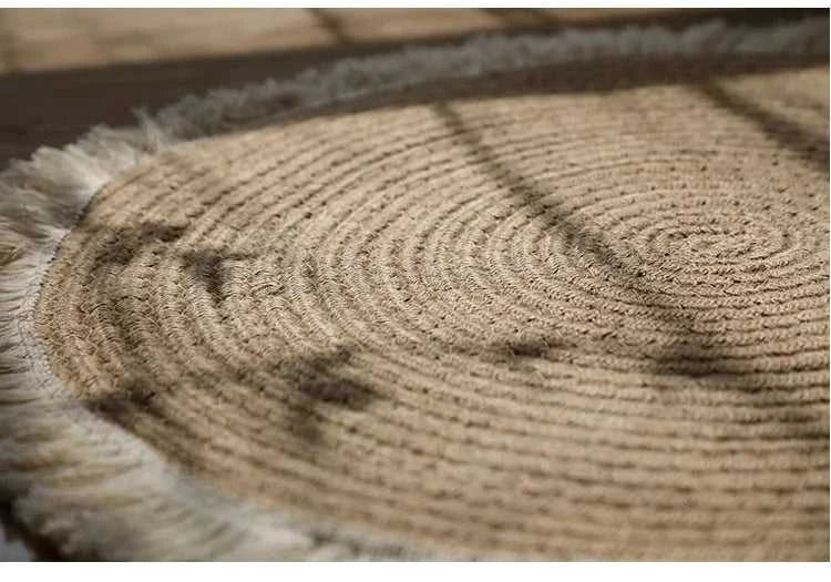 Veneta Handmade Round Jute Rug with Tassel - Natural Woven Rattan Carpet 14:366#A;5:201336412#45cm Small Floor Mats