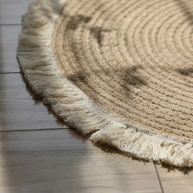 Veneta Handmade Round Jute Rug with Tassel - Natural Woven Rattan Carpet 14:366#A;5:201336412#45cm Small Floor Mats
