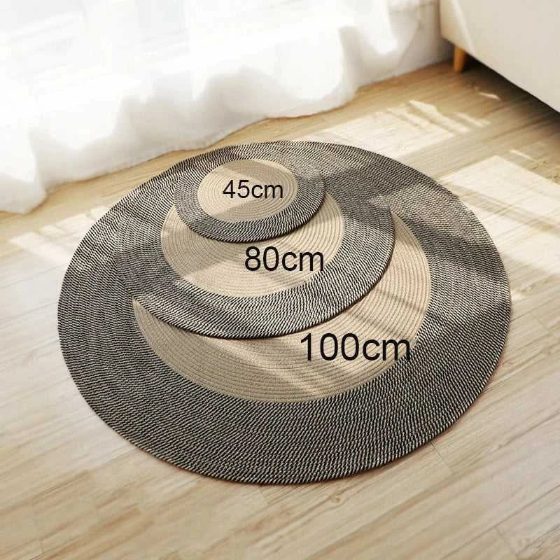 Veneta Handmade Round Jute Rug with Tassel - Natural Woven Rattan Carpet 14:366#A;5:201336412#45cm Small Floor Mats