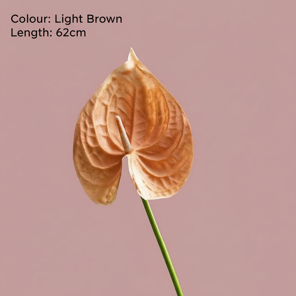 10Pc/lot PU Artificial Flowers Anthurium Bridal Bouquet Wedding Decoration Fake Palm Flowers Home Party Table Floral Arrangement 14:365458#Brown Artificial Flowers