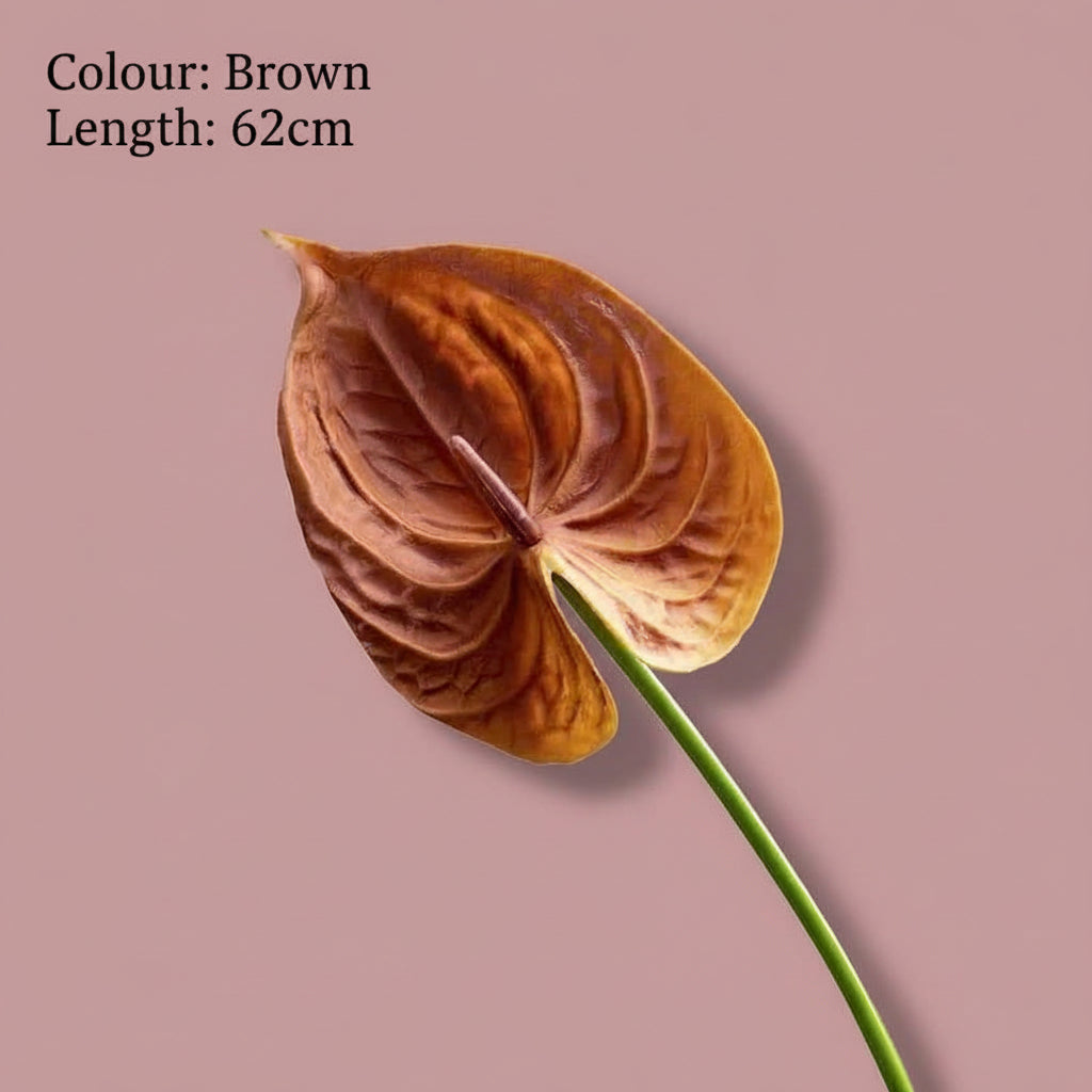 10Pc/lot PU Artificial Flowers Anthurium Bridal Bouquet Wedding Decoration Fake Palm Flowers Home Party Table Floral Arrangement 14:365458#Brown Artificial Flowers