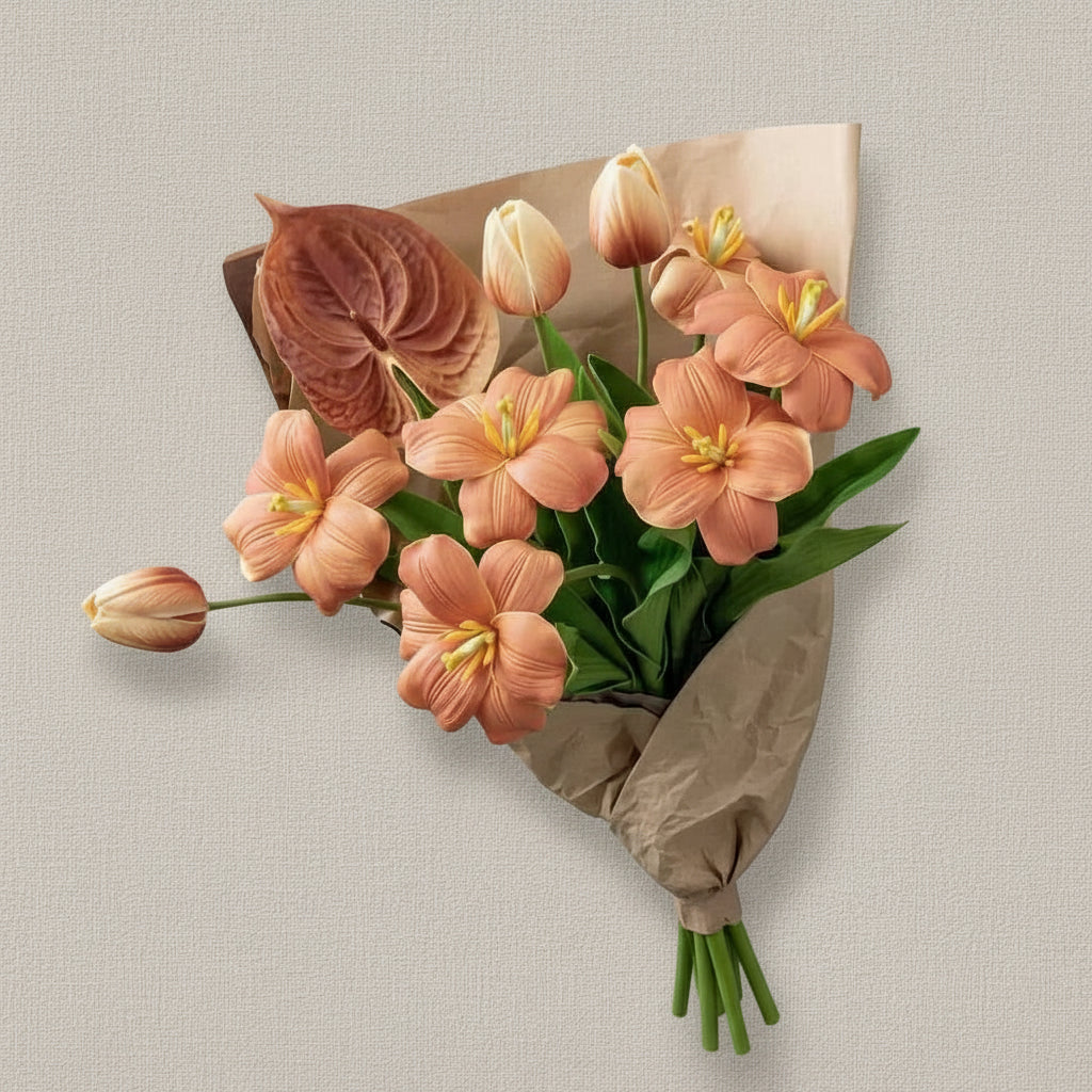 10Pc/lot PU Artificial Flowers Anthurium Bridal Bouquet Wedding Decoration Fake Palm Flowers Home Party Table Floral Arrangement 14:365458#Brown Artificial Flowers