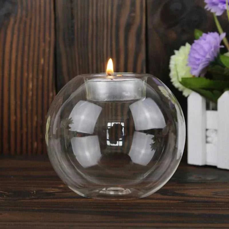 Elegant Round Glass Candle Holders - European Style Centerpiece for Christmas, Halloween & Wedding Parties 14:100018814#12cm sculptures