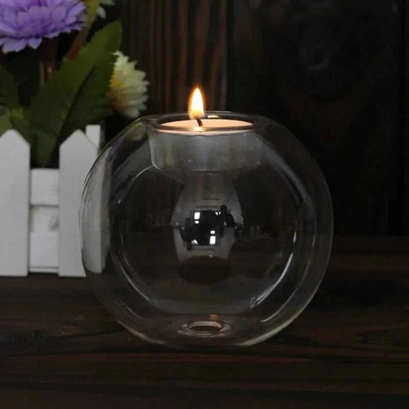 Elegant Round Glass Candle Holders - European Style Centerpiece for Christmas, Halloween & Wedding Parties 14:100018814#12cm sculptures