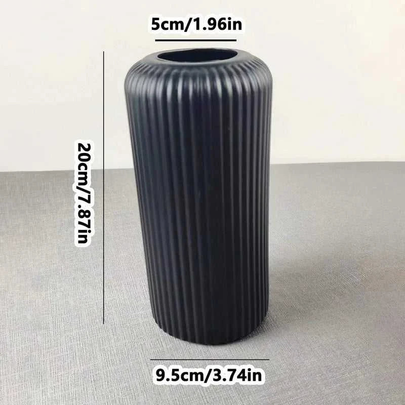 Vike Striped Ceramic-Look Plastic Vase - Durable Decorative Flower Display 14:29#White vase