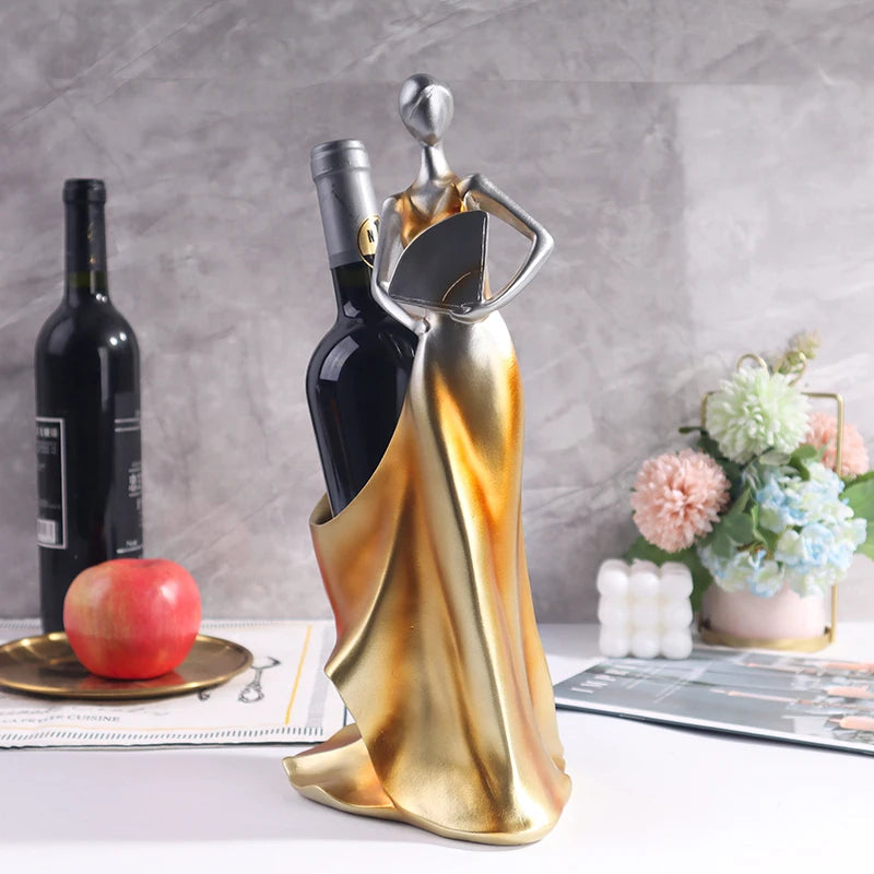 Countertop wine bottle holder sculpture styled in modern home living space