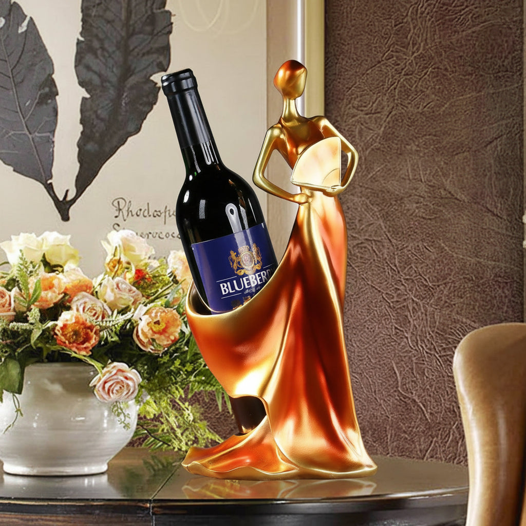 Vinie wine bottle holder sculpture as premium home decor accent piece
