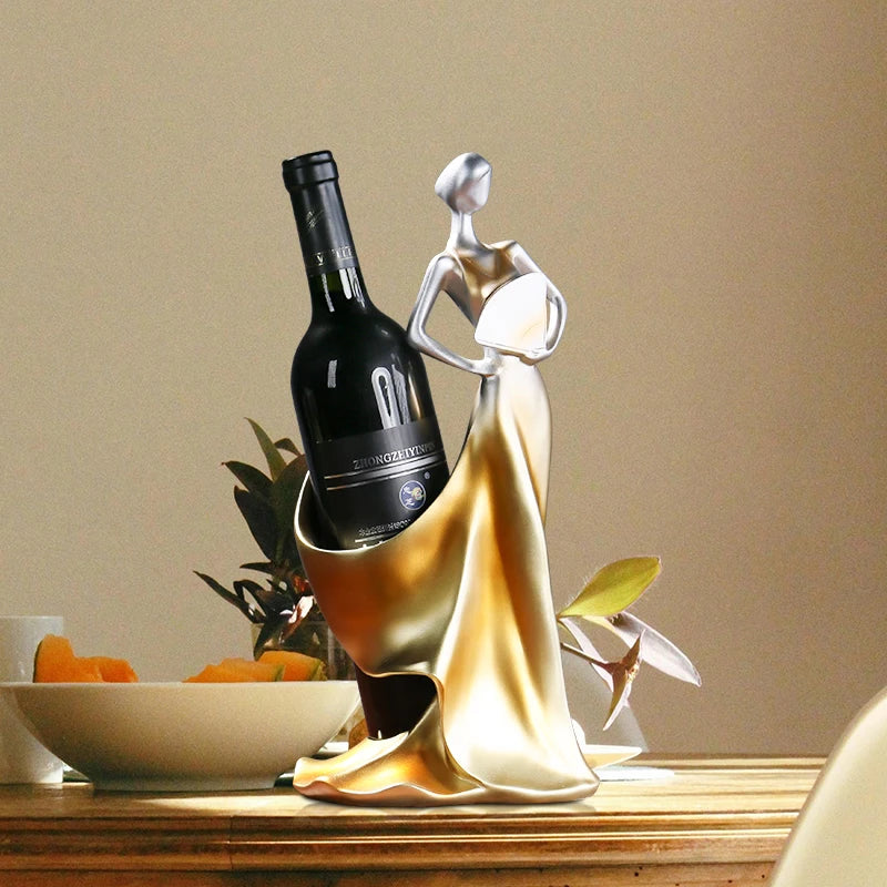 Side view of Vinie wine rack sculpture showing artistic bottle holder design