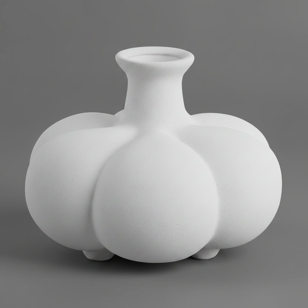 Ceramic Vase White Garlic Flower Vase Abstract Geometric Porcelain Pot Floral Arrangement Accessories Home Decoration 14:200006151#25x17.5cm vase