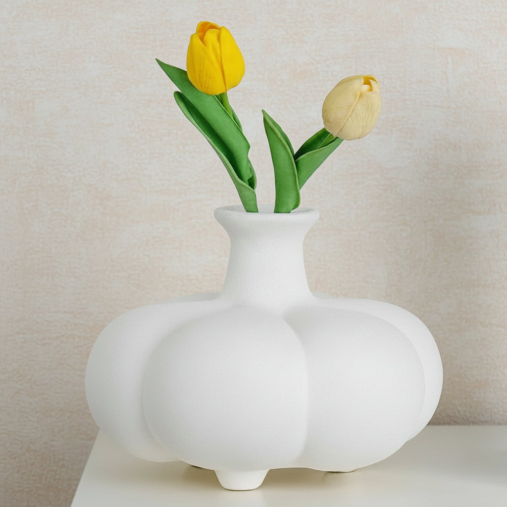 Ceramic Vase White Garlic Flower Vase Abstract Geometric Porcelain Pot Floral Arrangement Accessories Home Decoration 14:200006151#25x17.5cm vase