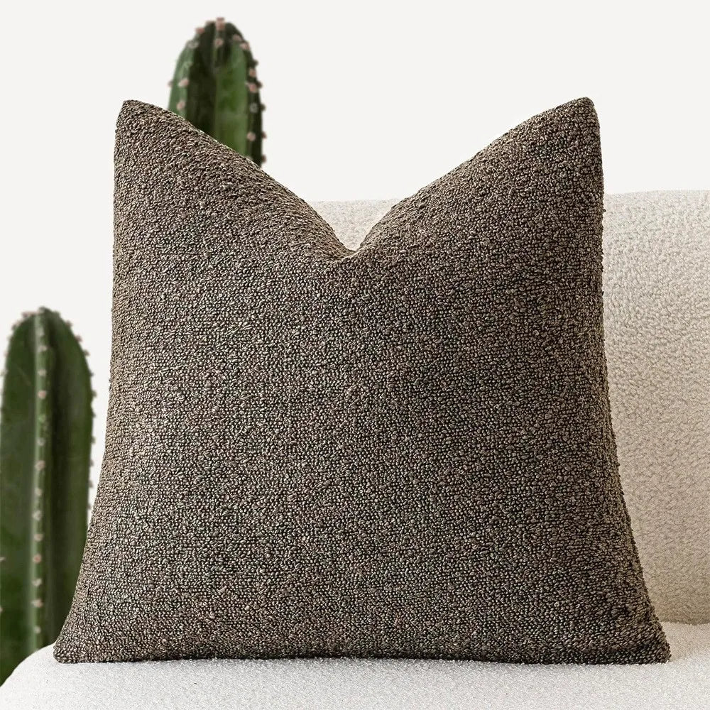 Corner stitching detail of Xoco soft teddy fleece pillow cover showing quality craftsmanship