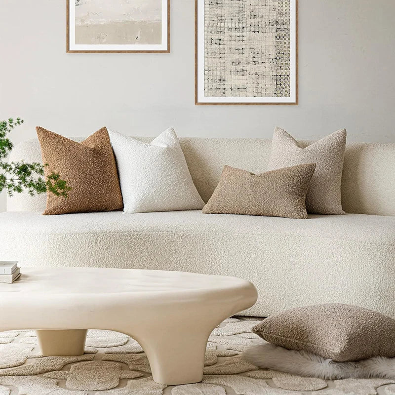 Xoco soft loop yarn pillow cover as bedroom accent in minimalist home decor