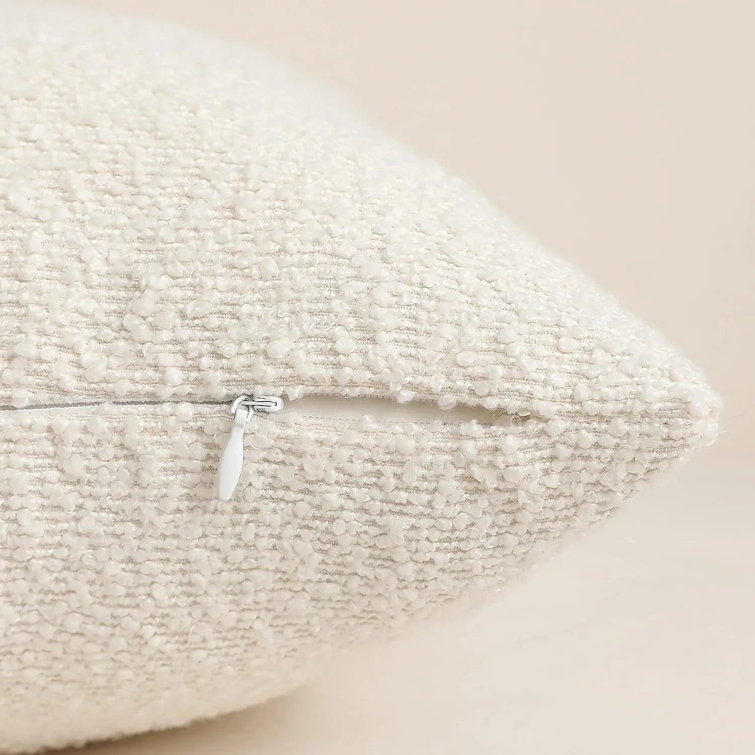 Hidden zipper closure detail on Xoco teddy fleece pillow cover