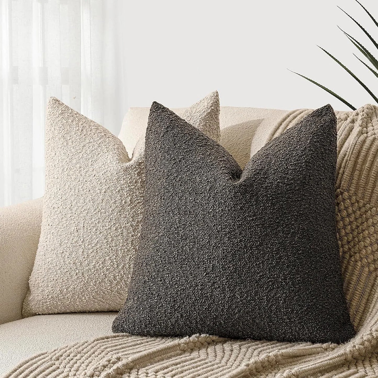 Xoco soft loop yarn teddy fleece pillow cover with lamb wool-like texture in neutral tone